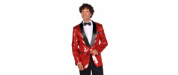 Location veste smoking disco à paillettes rouge pour homme chez Be Happy