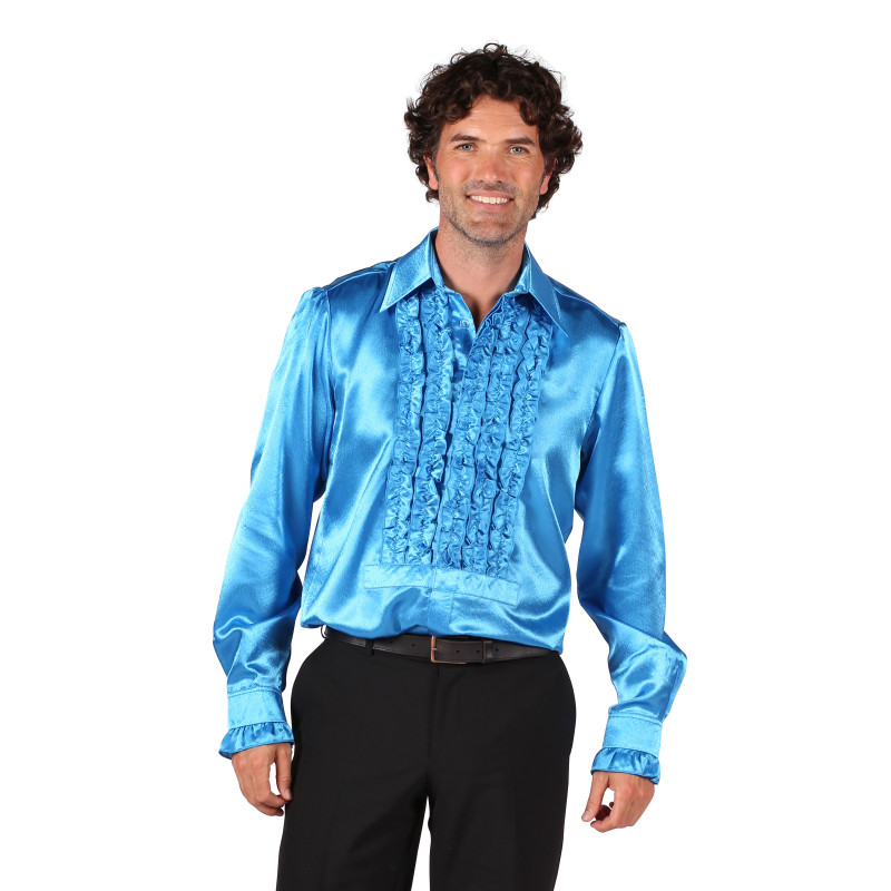 Chemise froufrous bleue satin