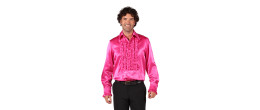 Location chemise disco froufrous rose en satin année 80 pour homme chez Be Happy