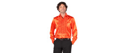 Location chemise disco froufrous orange en satin année 80 pour homme chez Be Happy