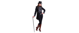 Location veste steampunk 1850 femme en cuir couleur noire chez Be Happy