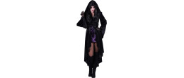 Location robe sorcière luxe noire et violette pour adulte chez Be Happy