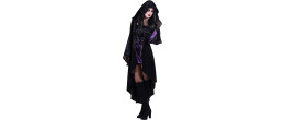 Location robe sorcière luxe noire et violette pour adulte chez Be Happy