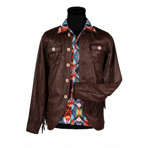Location veste vintage année 60 hippie marron cuir à franges pour homme chez Be Happy