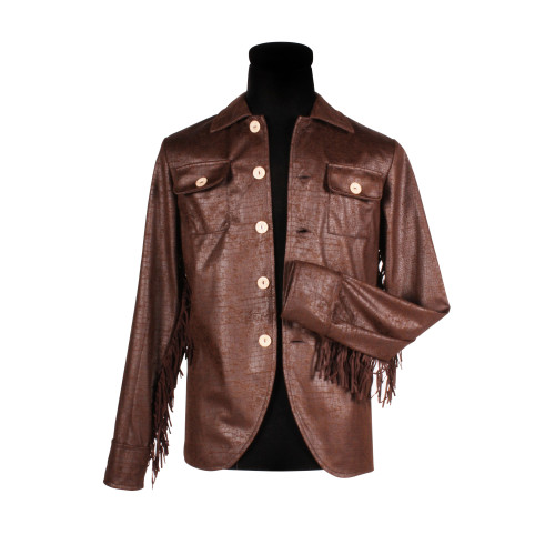 Location veste vintage année 60 hippie marron cuir à franges pour homme chez Be Happy