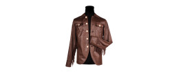 Location veste vintage année 60 hippie marron cuir à franges pour homme chez Be Happy