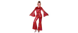 Location déguisement combinaison disco luxe couleur rouge pour adulte chez Be Happy