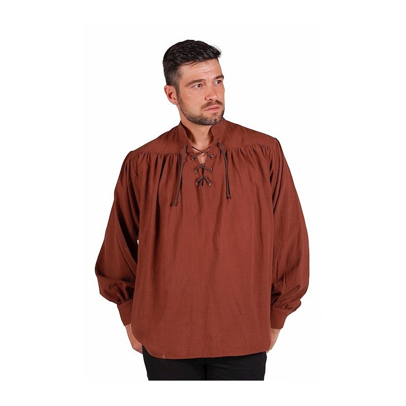 Location chemise à lacet d'époque médiévale, pirate couleur marron brun pour homme à Be Happy