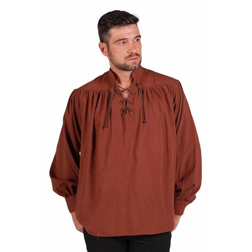 Location chemise à lacet d'époque médiévale, pirate couleur marron brun pour homme à Be Happy