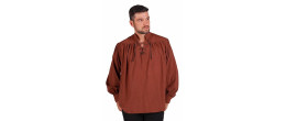 Location chemise à lacet d'époque médiévale, pirate couleur marron brun pour homme à Be Happy