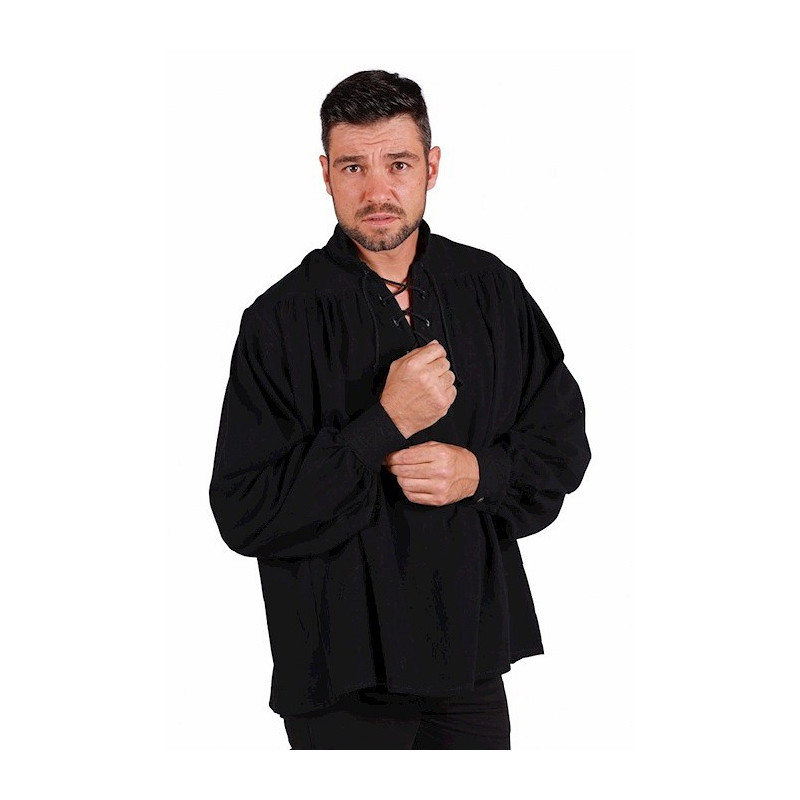 Location chemise à lacet d'époque médiévale, pirate couleur noire pour homme à Be Happy