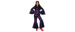 Location déguisement combinaison disco luxe couleur violette pour adulte chez Be Happy