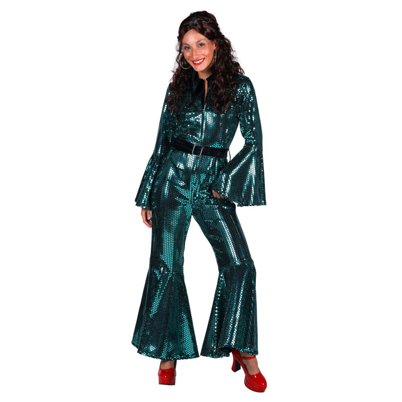 Location déguisement combinaison disco luxe couleur turquoise pour adulte chez Be Happy
