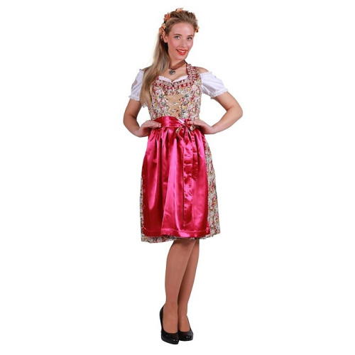 Location robe bavaroise tyrolienne oktoberfest luxe rose pour femme chez Be Happy