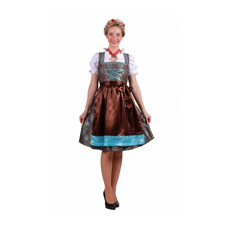Location robe bavaroise tyrolienne oktoberfest luxe marron turquoise pour femme chez Be Happy