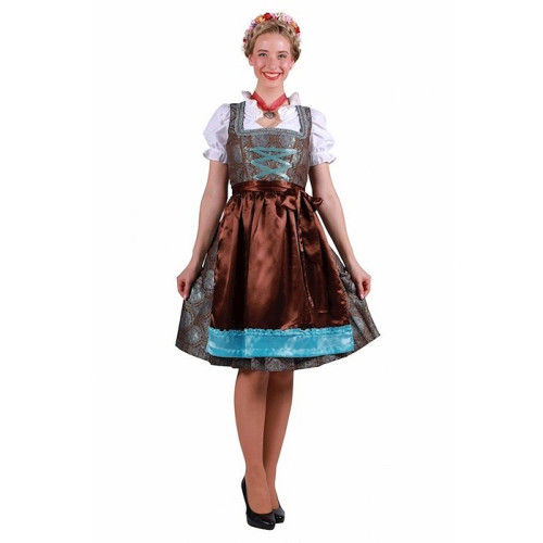 Location robe bavaroise tyrolienne oktoberfest luxe marron turquoise pour femme chez Be Happy