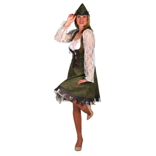 Location robe médiévale verte en velours Marianne, robin des bois femme chez Be Happy