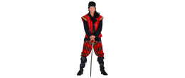 Location costume pirate luxe Nicholas complet couleur rouge pour homme à Be Happy
