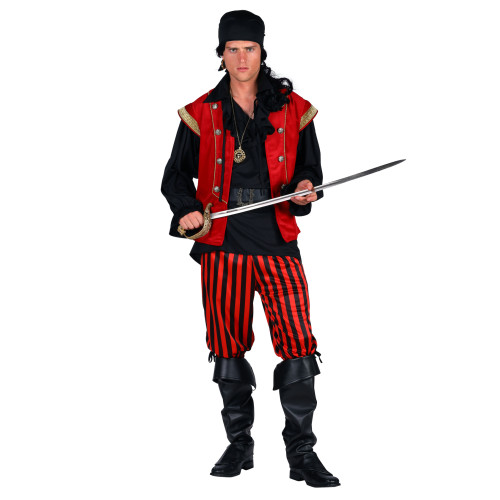Location costume pirate luxe Nicholas complet couleur rouge pour homme à Be Happy