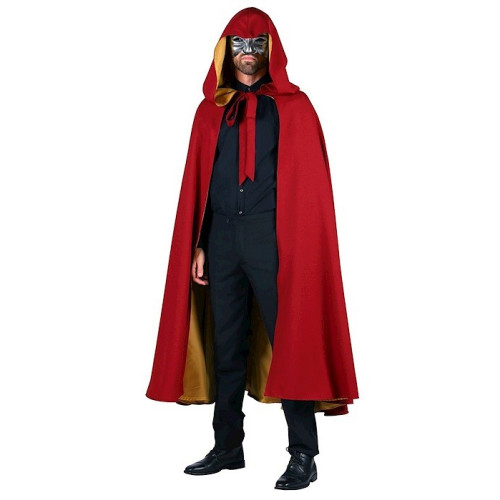 Location cape luxe longue grande capuche vénitienne rouge dorée adulte chez Be Happy