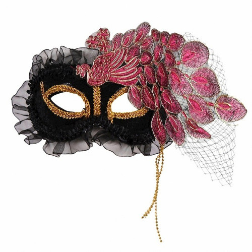 Masque loup paon rose dentelle