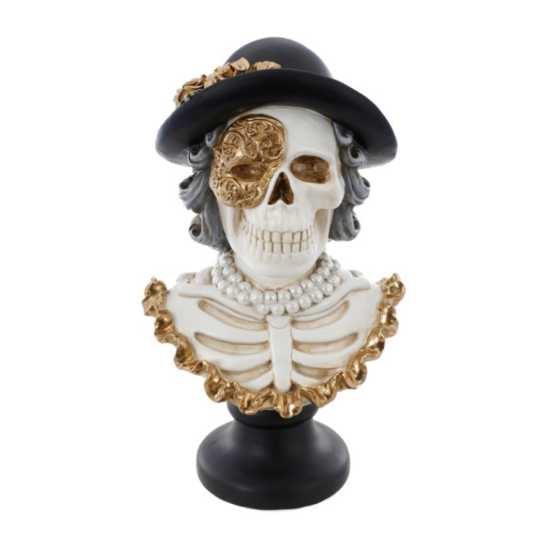 Buste squelette femme doré luxe en résine pour décoration halloween, dia de los muertos en vente à Be Happy