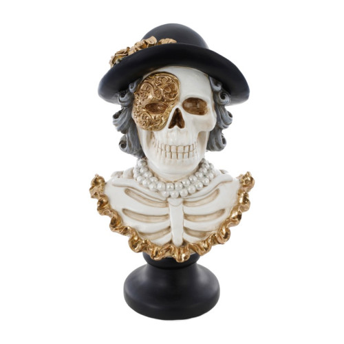 Buste squelette femme doré luxe en résine pour décoration halloween, dia de los muertos en vente à Be Happy