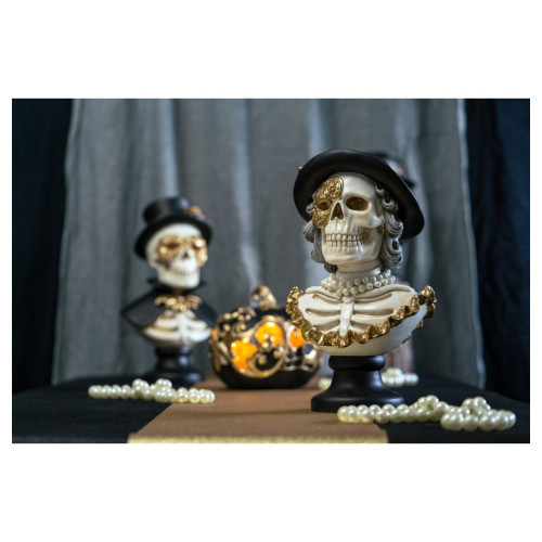 Buste squelette femme doré luxe en résine pour décoration halloween, dia de los muertos en vente à Be Happy