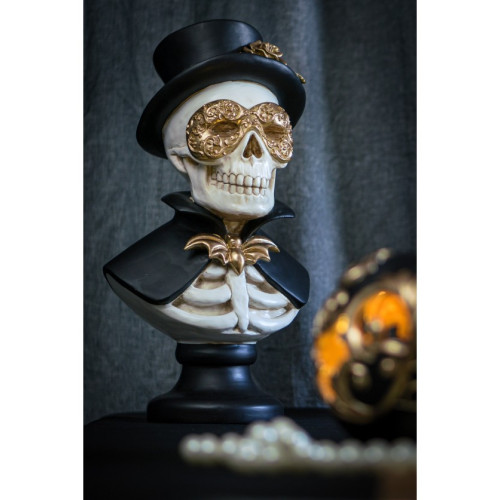 Buste squelette homme doré luxe en résine pour décoration halloween, dia de los muertos en vente à Be Happy