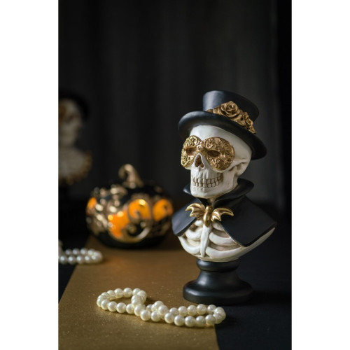 Buste squelette homme doré luxe en résine pour décoration halloween, dia de los muertos en vente à Be Happy