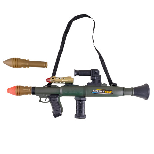 Lance roquette de 50cm sonore, lumineux avec 3 pièces en vente chez Be Happy pour compléter un déguisement.