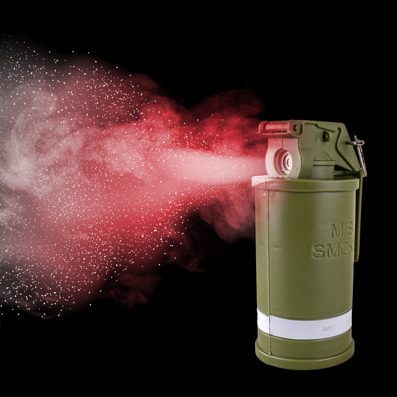 Fausse grenade réaliste fumante, sonore et lumineux en vente chez Be Happy à Paris pour déguisement.