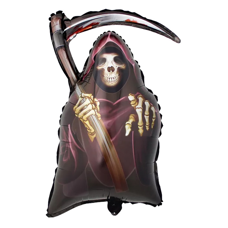 Ballon horreur halloween faucheur avec faux de 70cm en vente pour décoration chez Be Happy à Paris