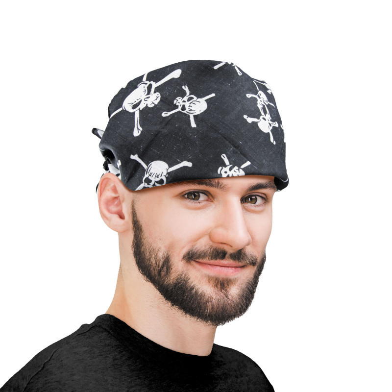 Bandana pirate noir avec têtes de mort blancs pour adulte et enfant 50x50cm en vente chez Be Happy à Paris