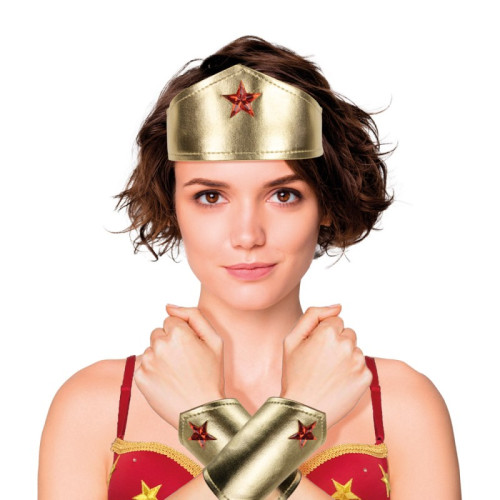 Set héroine wonder woman avec diademe et poignée dorés en vente chez Be Happy