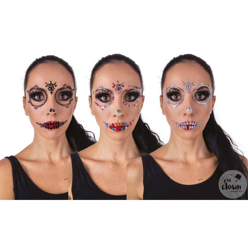 Maquillage strass halloween pour visage dia de los muertos en vente chez Be Happy