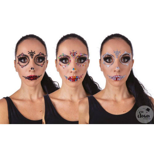 Maquillage strass halloween pour visage dia de los muertos en vente chez Be Happy