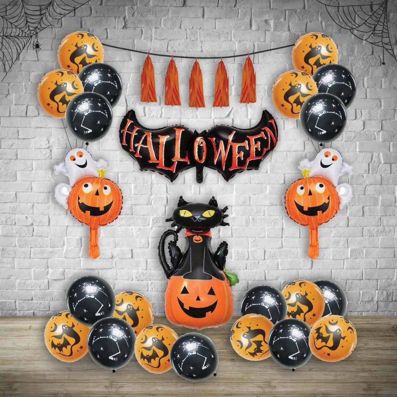 Kit décoration 28 ballons Halloween et guirlandes en vente chez Be Happy Paris