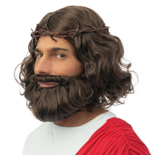 Perruque Jésus avec barbe et couronne épines pour adulte en vente à Be Happy Paris