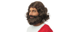 Perruque Jésus avec barbe et couronne épines pour adulte en vente à Be Happy Paris