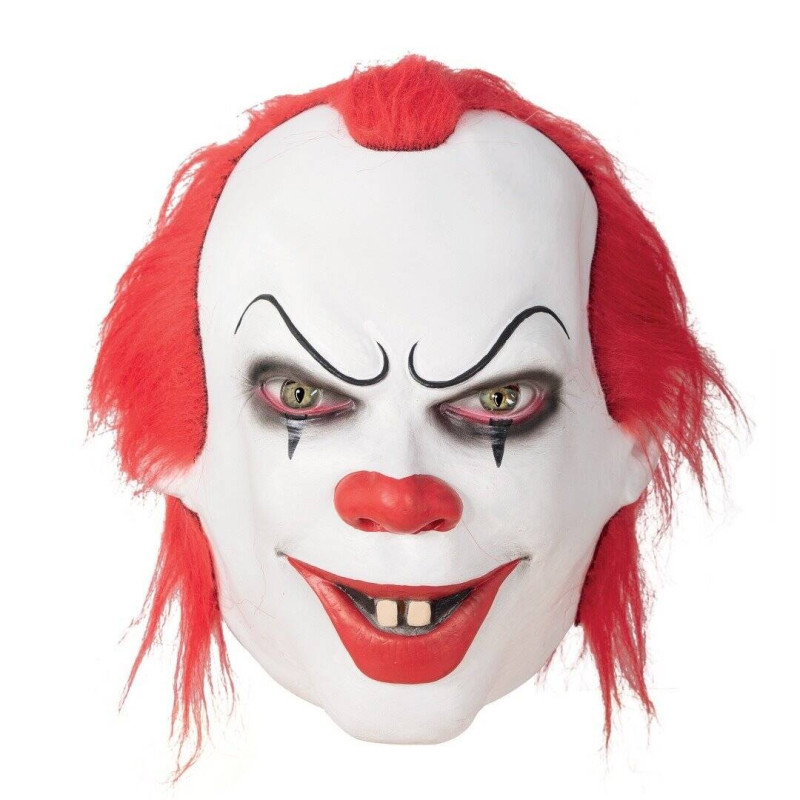 Masque ça le clown, pennywise intégral en latex avec cheveux long rouge en vente chez Be Happy Paris