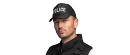 Casquette police noire avec ecriture brodée en blanc, casquette réglable en vente chez Be Happy
