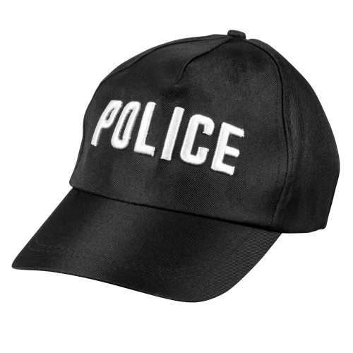 Casquette police noire avec ecriture brodée en blanc, casquette réglable en vente chez Be Happy