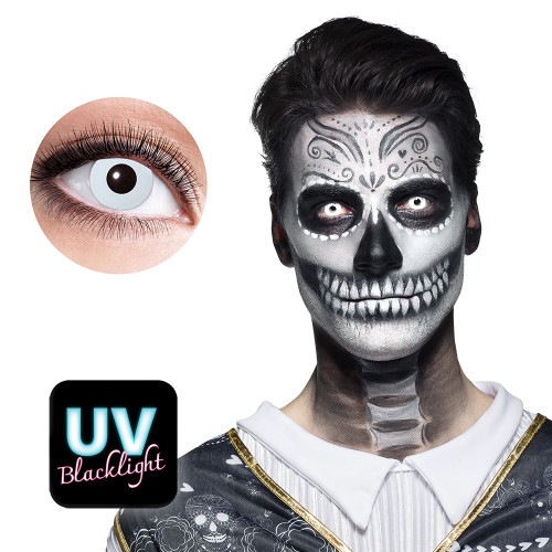 Paire de lentilles blanc UV (réagit à la lumière UV dans le noir et s'allume) en vente
