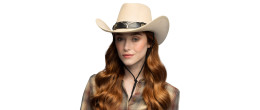 Chapeau de cowboy beige pour adulte en vente chez Be Happy, boutique déguisement cowboy luxe