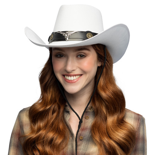 Chapeau de cowboy blanc pour adulte en vente chez Be Happy, boutique déguisement cowboy luxe