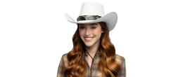 Chapeau de cowboy blanc pour adulte en vente chez Be Happy, boutique déguisement cowboy luxe