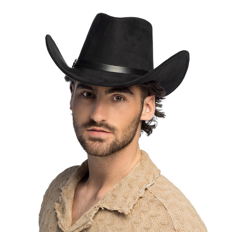 Chapeau de cowboy Branco noir luxe pour adulte en vente chez Be Happy, boutique déguisement cowboy luxe