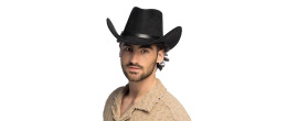 Chapeau de cowboy Branco noir luxe pour adulte en vente chez Be Happy, boutique déguisement cowboy luxe