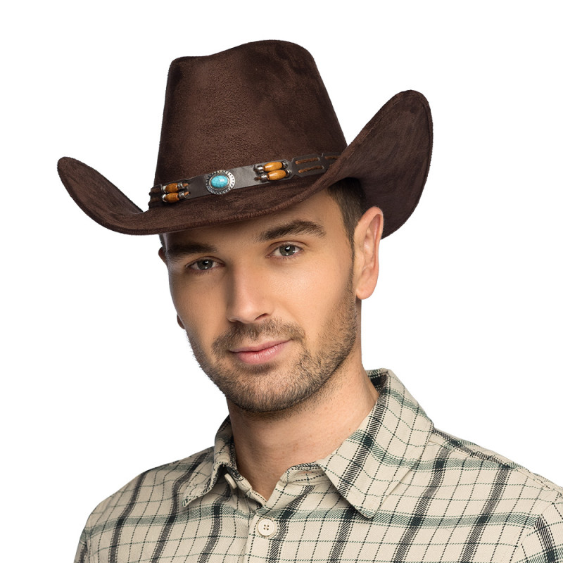 Chapeau de cowboy Brody marron luxe pour adulte en vente chez Be Happy, boutique déguisement cowboy luxe